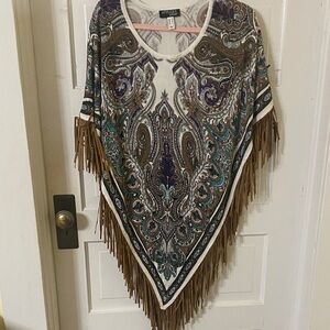 Attitudes Paisley Fringe Poncho
